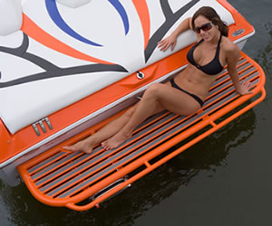 Tubular aluminum swim platform powder coated orange